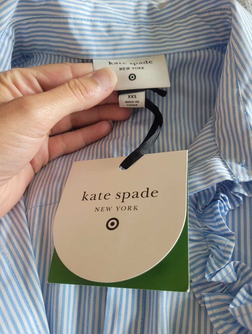 kate spade X Target Light Blue & White Striped Ruffle Shirt Dress - Picture 2 of 5
